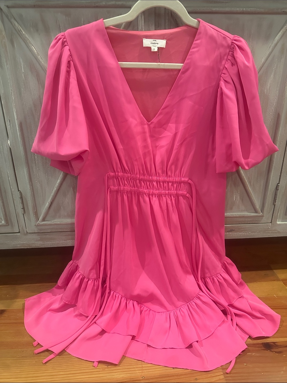 entro Bright Pink V-Neck Ruffled Dress